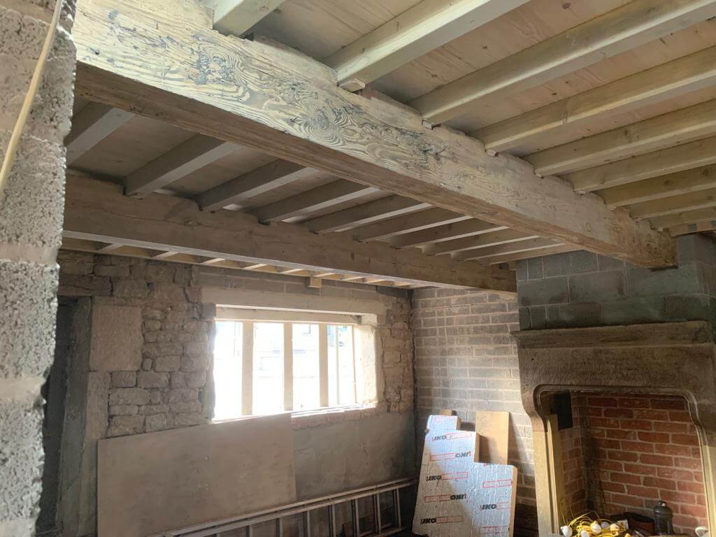 After image of clean sand blasted wooden beams.