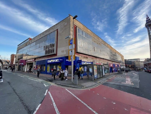 Wider angled after view of MBH shops in Blackpool town centre.