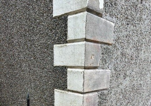 Close up of completed blasting on corner stone at St George's Church in Chorley.